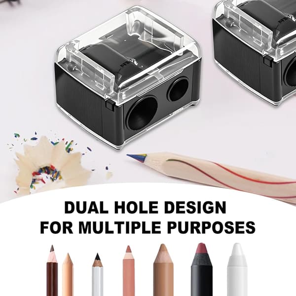 Make-up Blyantspidser - Sæt med 2 - Dobbelt Hul til Eyeliner & Lipliner - Gennemsigtigt Låg
