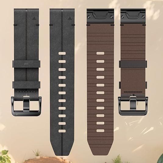 Ægte læderrem med quick release til Garmin Fenix 8 7 6 5 og Epix Pro sort_MGF svart 26mm