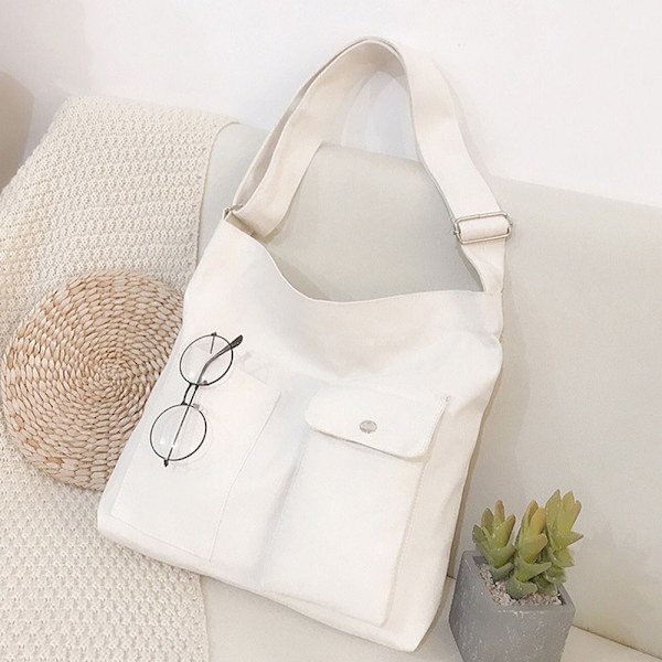 Damväska Kvinnor Tote Canvas Handväskor Axelväskor - Hög kvalitet - Perfekt white_MGF white
