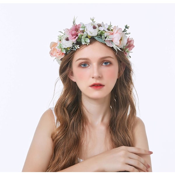 XJ-Justerbart Blomsterdiadem Blomsterkrans Hårkrans Blomsterhovedbeklædning Halo Boho Med Bånd Bryllup Fest