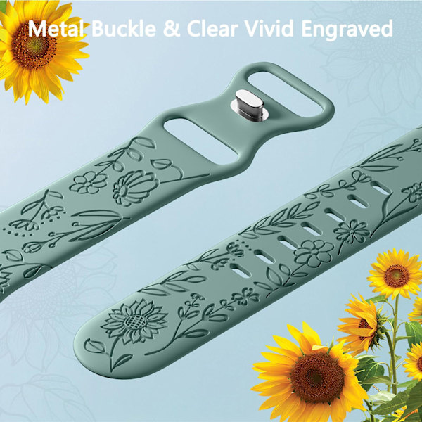 Passer til iwatchS9 876SE Apple Watch armbånd præget lille rose silikone Solsikke - azurblå Sunflower - azure 38/40/41mm