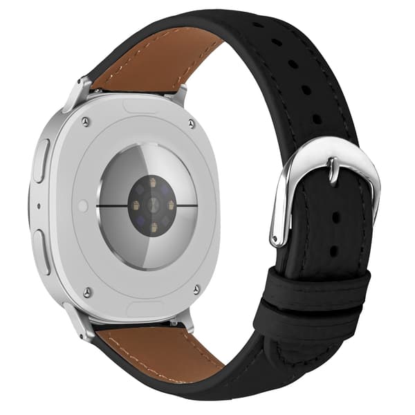 Compatible with Samsung Galaxy Watch8/Classic First Layer Cowhide Leather Strap with Crocodile Pattern for Smartwatch Black Black