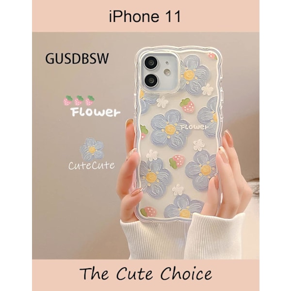 2023 Nyaste Söta iPhone 11 Skal för Kvinnor, Trendig Vågdesign & Estetiskt Blommönster, Mjuk TPU Stötfångare Stötsäkert - Blåbärsblomma