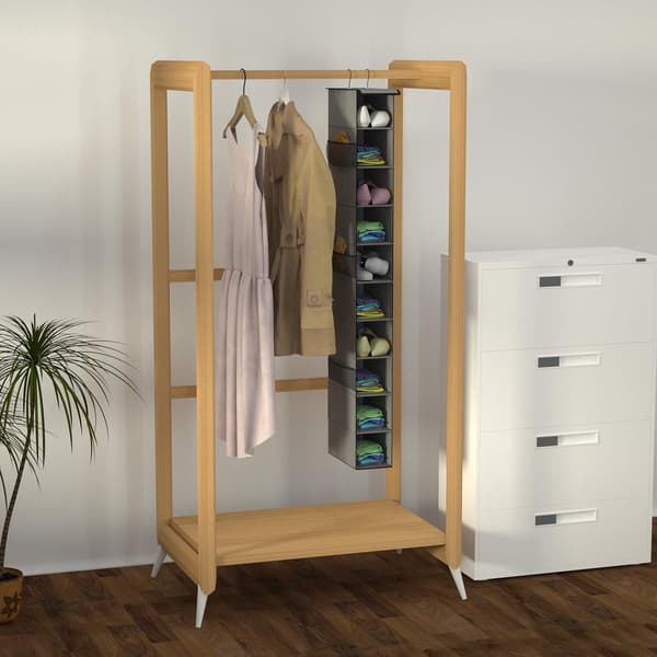 Hängande garderobsorganisatör, grå, 10 hyllplan, förvara kläder, skor och accessoarer