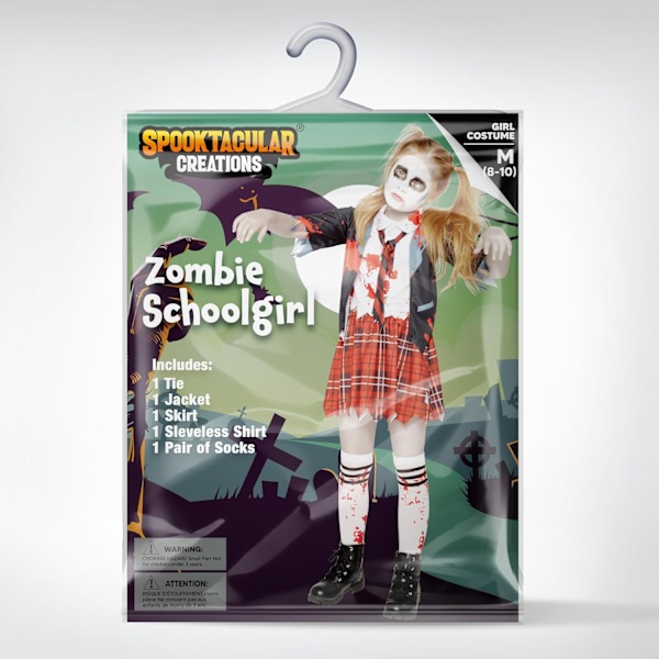 Zombie Skolepige Kostume, Pige Blodig Zombie Kostume til Børn, Halloween, Skole, Event Fest Kjole Medium (8-10 yrs) röd röd