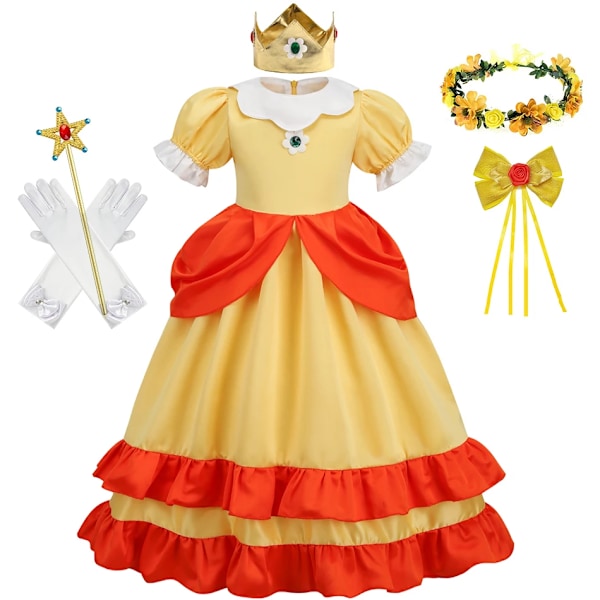 Daisy Prinsessamekko Tyttö Sarjakuvaelokuva Cosplay Puku Kesä Lasten Oranssi Juhla-asut 2-10 Vuotta Halloween Naamiaisasut Daisy Setit 04 Daisy Sets 04 5-6T Tag-130