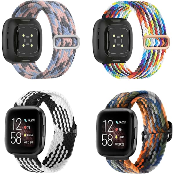 4 elastiske nylonstropper kompatible med Fitbit, Fitbit Versa 3-remme; Flettet nylon sportsrem, udskiftningsrem til Fitbit Versa 4