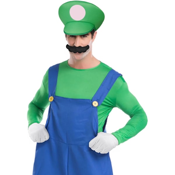 Mario Kostume Tilbehørspakke, Mario og Luigi Hatte, Overskæg, Handsker til Børn Green