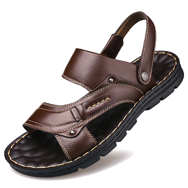 Lædersandaler til mænd, fritidssko, lette og komfortable, til strand og sommer 6682 Brown 42