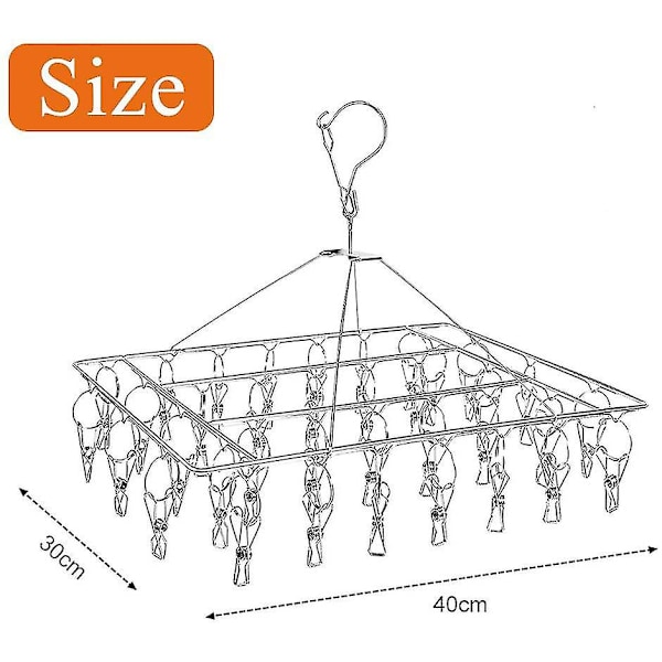 Rustfrit Stål Tøjstativ Sokketørrer med 36 Tøjpinde, Vindtæt Rektangulær Lille Tøjstativ med Tøjpinde til Sokker Under
