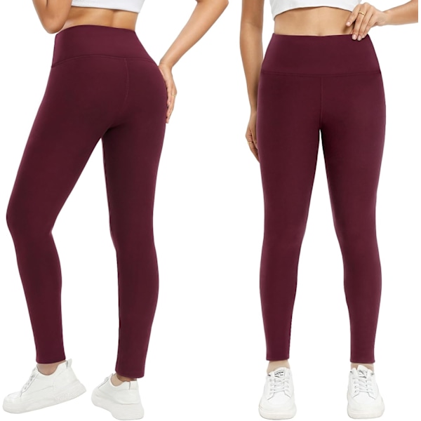 Fleecefodrade Leggings för Kvinnor, Varma Tjocka Byxor, Fluffiga Byxor, Elastiska Vinterstrumpor, Dam Casual Vinröd Vinrött XL