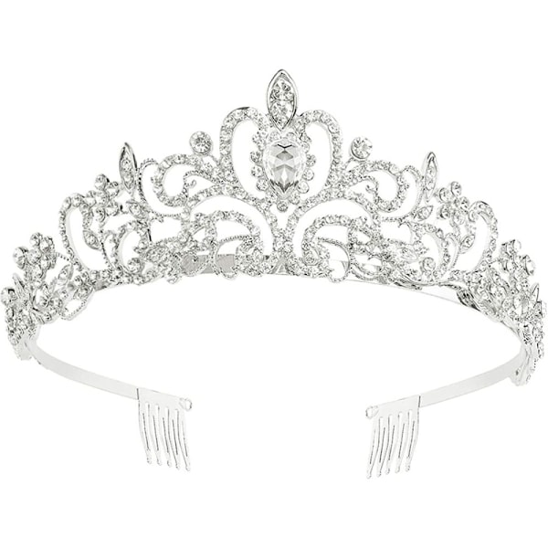 Makone tiara krystallkrone med strasskam for brudekrone, bryllup, ball, skjønnhetskonkurranse, prinsessefester, bryllupstiara, tiara barn, prinsesse