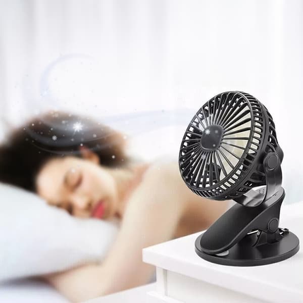 Klemmeventilator, miniventilator, USB-opladning, mobil, sort, skrivebord_MGF
