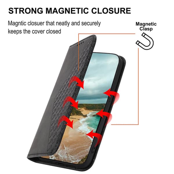 Kompatibel med iPhone 12 Cover, Læderpung Etui med Rem - Perfekt Sort_MGF Black