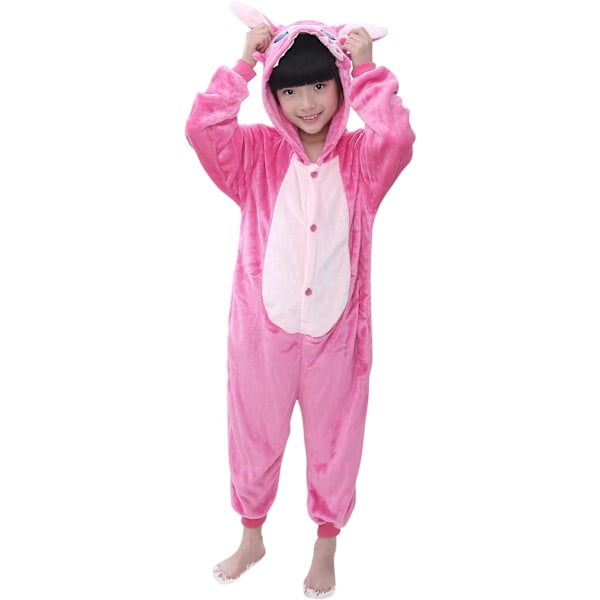 Barn unisex jumpsuit, 2023 kostymdjur onesie nattklänning pyjamas huvtröja cosplay kigurumi nattkläder jul halloween Rosa stygn 130