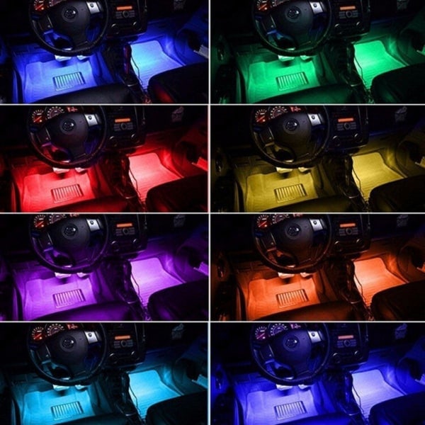 4x 12LED RGB auton sisätilan tunnelmavalot jalkojen alle