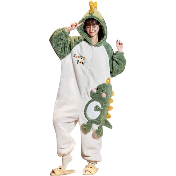 Voksen unisex jumpsuits, kostume dyrekostume onesie, natkjole, pyjamas, hættetrøje, nattøj, cosplay, pap natkostumer fest, halloween Gröna kvinnor S