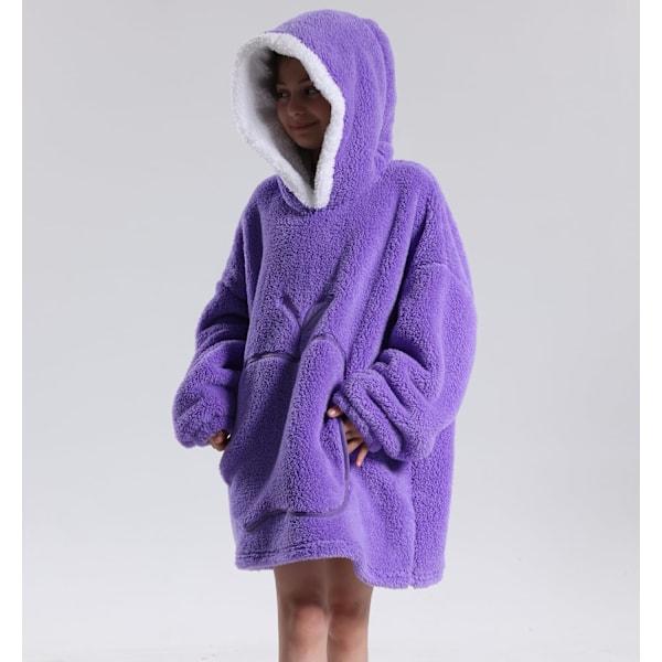 Unisex Teppegenserhette, Vintervarm Myk Oversized Sherpa Hettegenser Bærbar Teppe Badekåpe Nattkjole Nattøy Pyjamas Lila One size