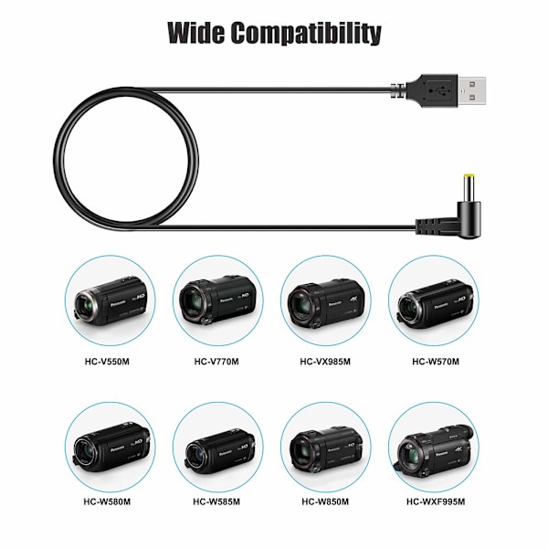 K2GHYYS0002 USB-laddningskabel för Panasonic videokamera HC-V, HC-VX, HC-W, HC-WX Svart Svart