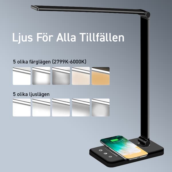Dimmable Desk Lamp with QI Charging and 5 Light Modes, Black black_MGF