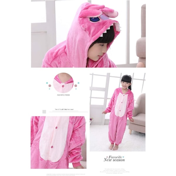 Barn/Unisex Fancy Dress Dyre Kostyme Onesie Pyjamas Jumpsuit Cosplay Kigurumi Jul Halloween Fancy Dress Rosa söm 110