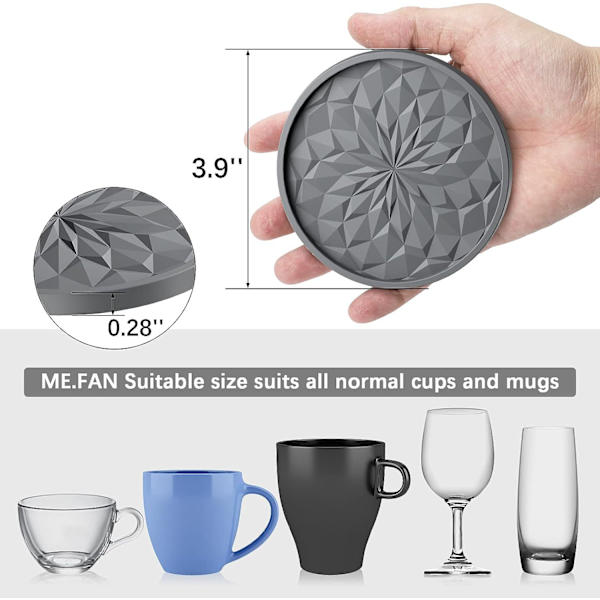 Sæt med 6 silikoneunderlag med holder Grå Grey