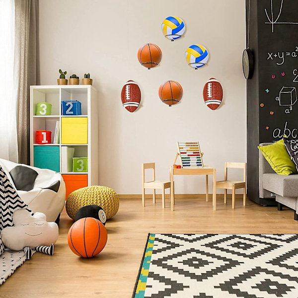 6-pack väggmonterad bolldisplay Bollförvaring Bollställ Bollhållare för basketboll fotboll volleyboll - WELLNGS