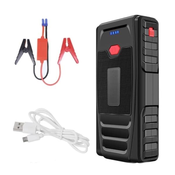 Bärbar bilbatteristartluftkompressor med startmotor, luftpump och mobil ström