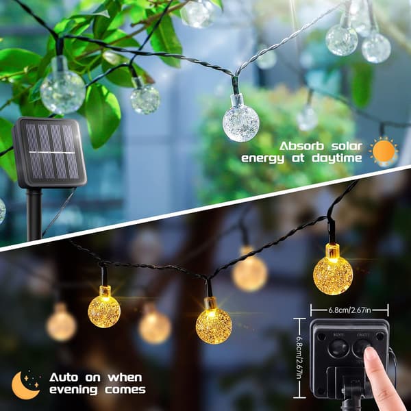 2-pakning 30 LED 20FT solcellelysslynger utendørs, krystallkulelamper med 8 lysmoduser, vanntette solcellelamper for hage