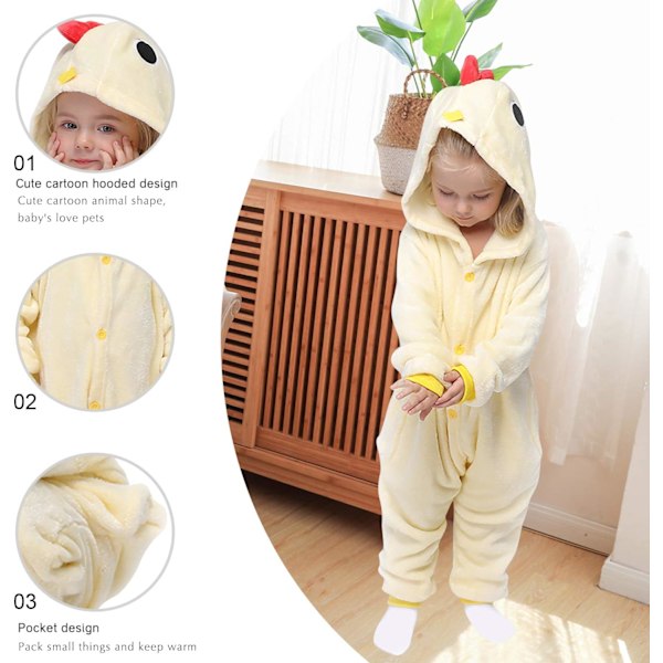 Unisex børnejumpsuits, 2023 kostume dyreonesie natkjole pyjamas hættede nattøj cosplay kigurumi nattøj jul halloween Chick 140