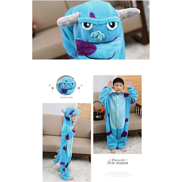 Barn unisex jumpsuits, 2023 kostyme dyreonesie nattkjole pyjamas hettegenser cosplay kigurum nattøy jul Halloween Sullivan 120