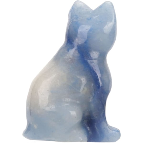 Cat Shaped Chakra Stone Figure, Calm and Insight, Meditation and Energy Healing with Stress Relief (Blue Dongling Stone) Blue Dongling Stone