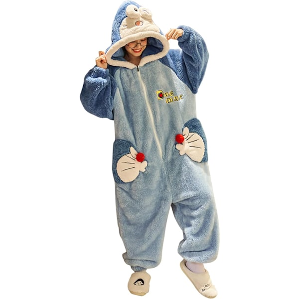 Naisten ja miesten onesiet, Kigurumi-onesiet, pyjama, fleece, eläin, haalari, unipuku, Halloween-asu, joulu, cosplay ja juhliin Kvinnor - Doraemon L