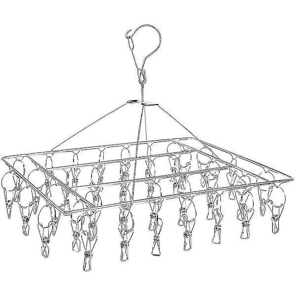 Stainless Steel Sock Dryer with 36 Clothespins, Windproof Rectangular Small Drying Rack with Clips for Socks and Underwear