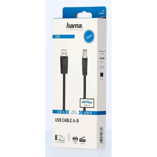 USB 2.0 -kaapeli 480 Mbit/s 1,5m Musta Svart