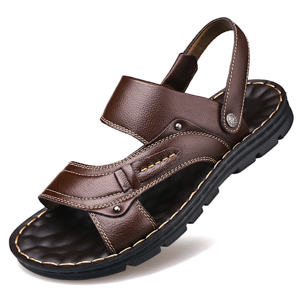 Lædersandaler til mænd, fritidssko, lette og komfortable, til strand og sommer 6682 Brown 43