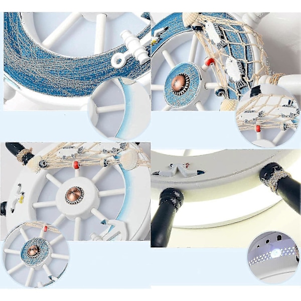 Nautisk Marine Ror Loftlampe Væglampe Pirat Sømand Marine Skib Justerbar Krigsskib Rat Gear Lampe Led Fiskenet Hampetov Dekor Til Børn