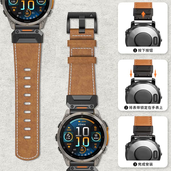 Ægte Læder Urrem til Garmin Fenix 8/7X/7/6/5/965 Grå 26 mm Gray 26 mm