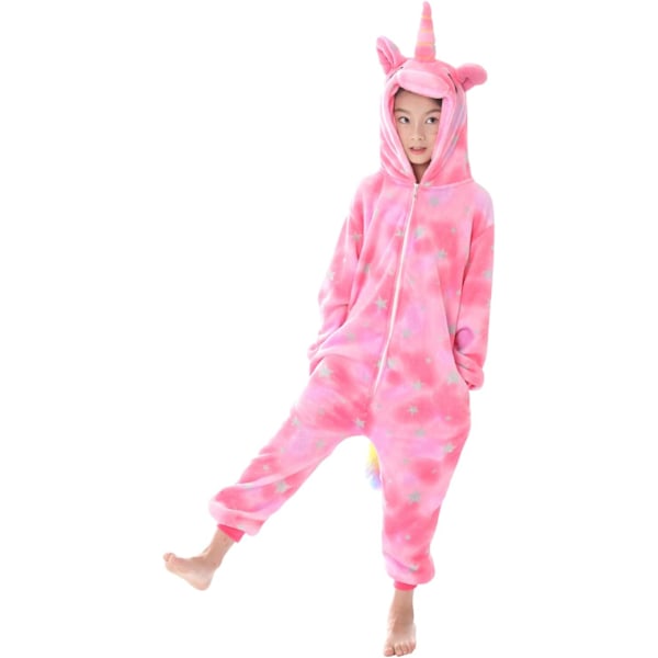 Barn unisex jumpsuit, 2023 kostymdjur onesie nattklänning pyjamas huvtröja cosplay kigurumi nattkläder jul halloween ROSA 120