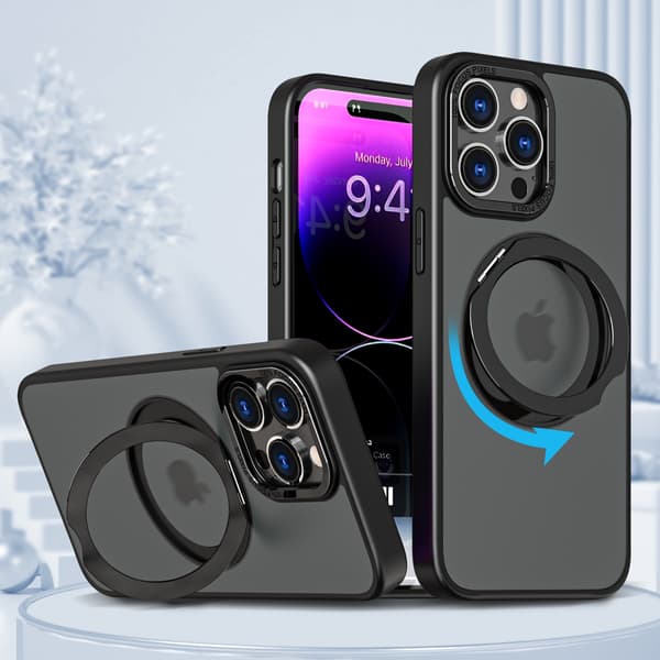 Magnetic Protective Phone Case with Invisible Stand for iPhone Black iPhone 15 Pro Black