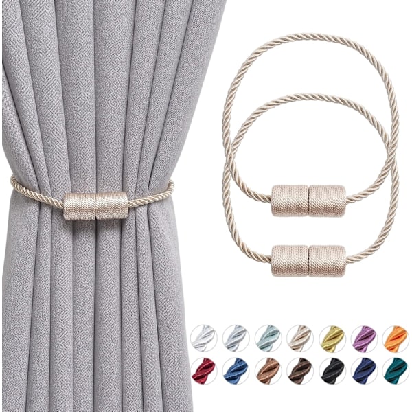 2-pack magnetiska gardinomtag, handgjorda vävda repgardinhållare bekväma dekorativa gardinupphängningar för hem- och kontorsfönsterdraperier Beige