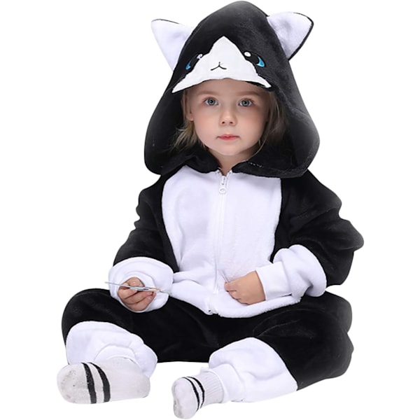 Lasten unisex-hyppyasu, 2023 eläinpuku onesie yöpaita pyjama huppuinen yöasu cosplay kigurumi yöasu joulu halloween Blackcat 110