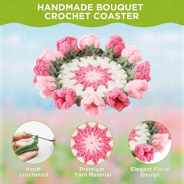 Hæklet blomsterbordskåner - Pink - 10 cm - med urtepotte
