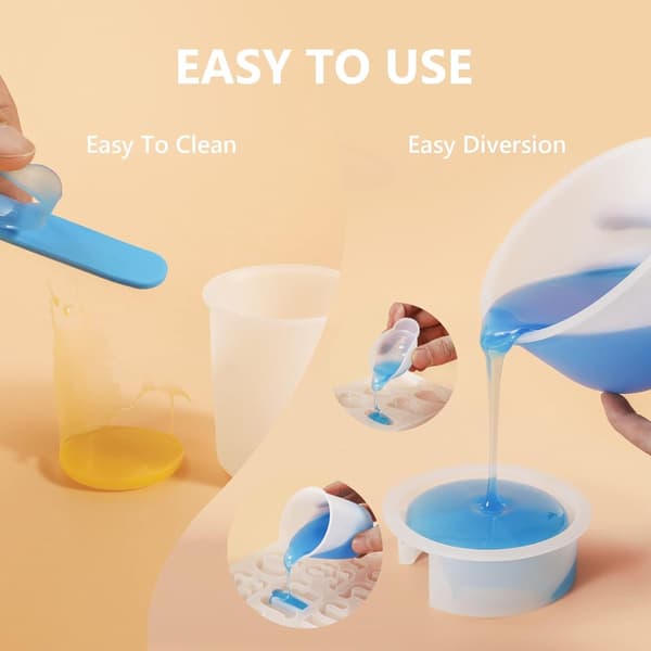 Mätkoppsset i silikon, 10 delar, med hällpip, för DIY & vätskor, vit & transparent