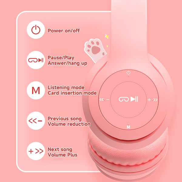 Katte Høretelefoner Trådløse Bluetooth Høretelefoner Børnehøretelefoner Katteører Høretelefoner Musik Spil Headset Pink