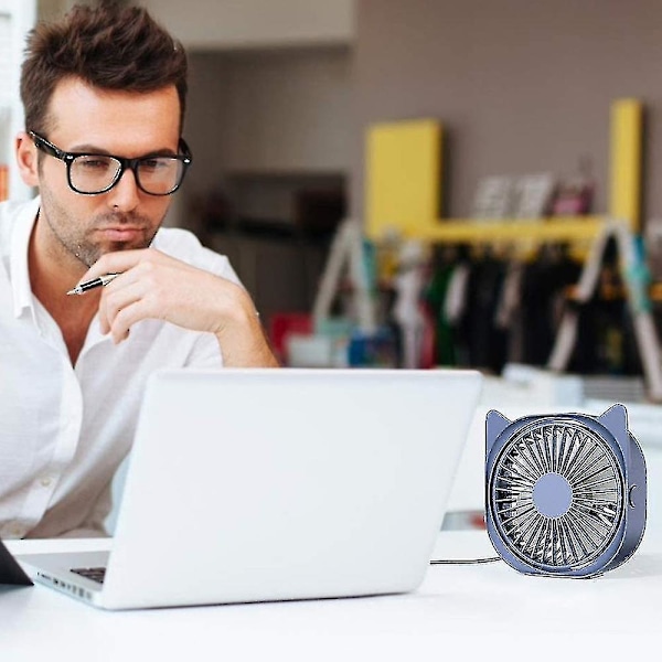 Small Personal USB Desk Fan with Cat Ears, 3-Speed Portable Desktop Fan Powered by USB, Strong Wind, Quiet Operation, for Outdoor Travel
