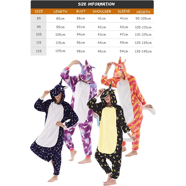 Børne Jumpsuit, Kostume, Dyr, Onesie, Natkjole, Pyjamas, Hoodie, Natøj, Cosplay, Kigurumi, Karnevalskostume, Jul, Halloween Måne enhörning 110