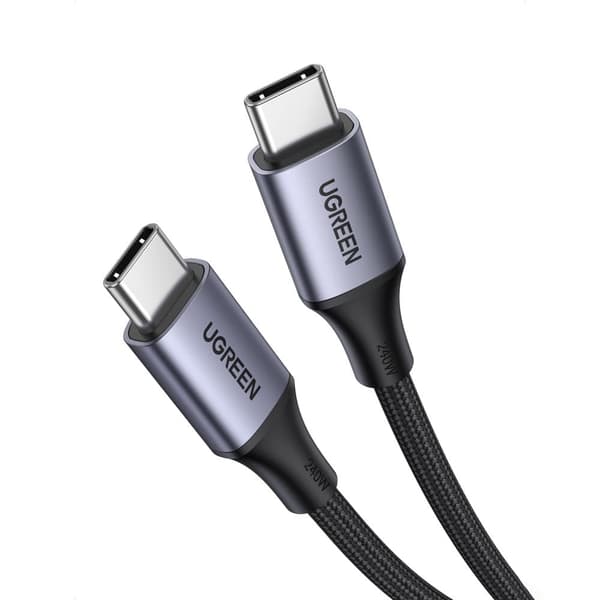 Flettet USB-C PD-kabel 240W 5A 480Mb/s 1m svart og grå_MGF