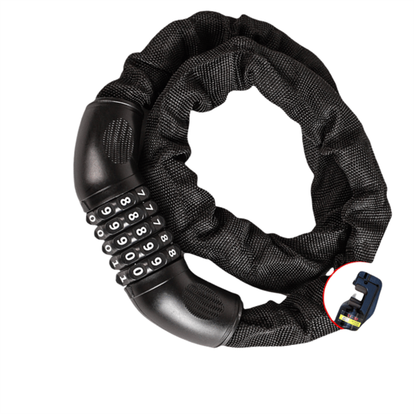 Black Curved Bicycle Lock with Chain and 5-Digit Code - High Security for Bicycles, Motorcycles and More L L