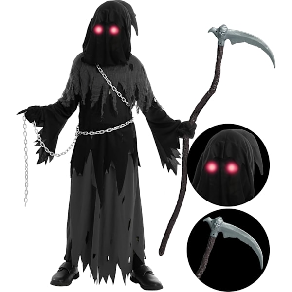 Lisenmansdräkt för barn liemannen halloween kostym pojkar grim reapers pojke kostym cosplay outfit halloween party XXL 14–16 år